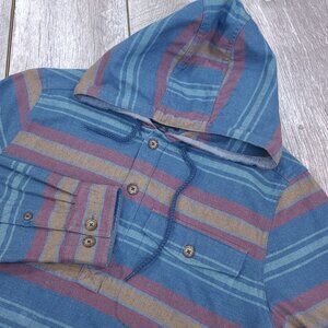 Toad & Co Hoodie Mens Medium Blue Barrel House Pullover Button Up Jacket